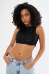 Majoristik SPARKLY BÜSTİYER   PAYET HALTER YAKA ( Siyah )