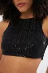 Majoristik SPARKLY BÜSTİYER   PAYET HALTER YAKA ( Siyah )