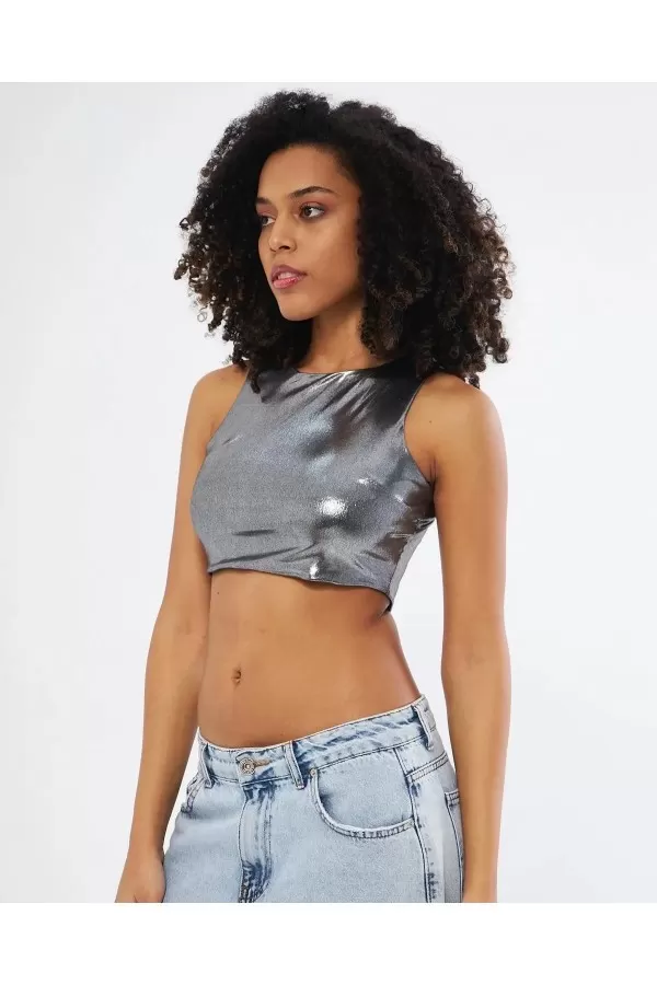 Majoristik SPARKLY BÜSTİYER METALİK HALTER YAKA