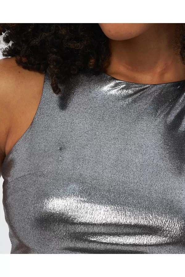 Majoristik SPARKLY BÜSTİYER METALİK HALTER YAKA